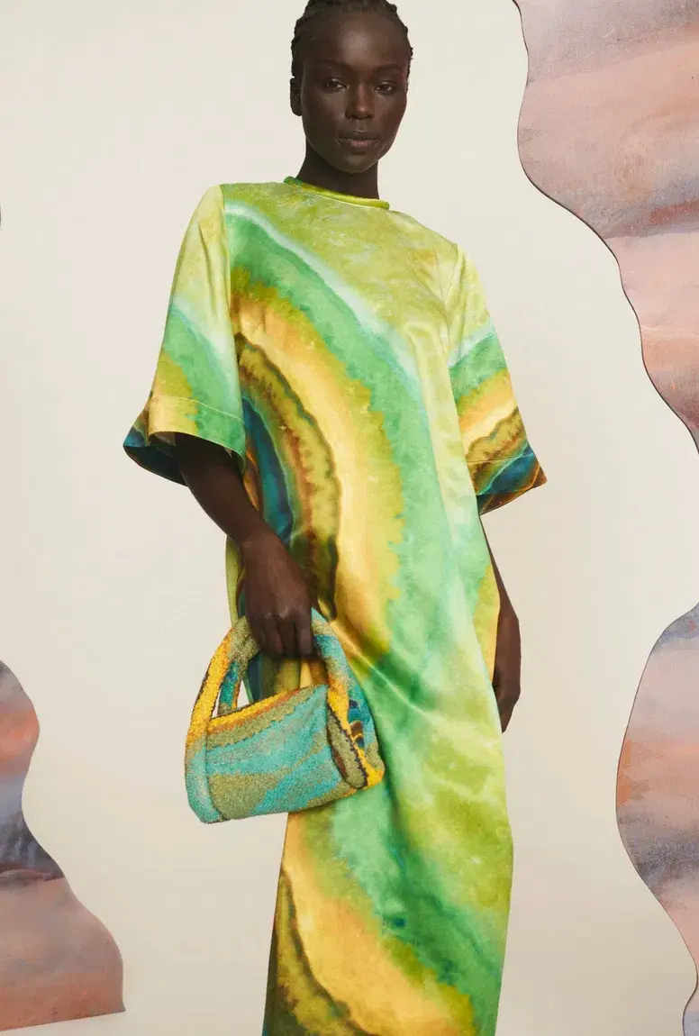 Alemais Iris Midi Dress Green/Multi Size 16 for rent on The Volte - main image