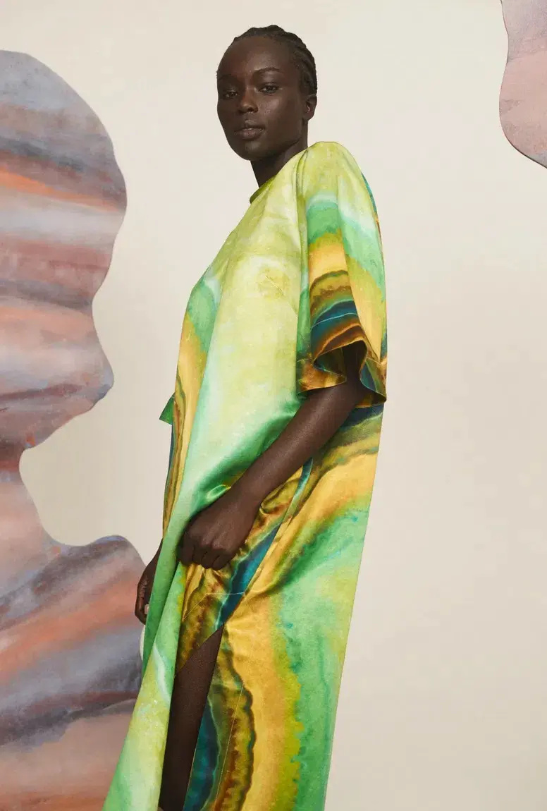 Alemais Iris Midi Dress Green/Multi Size 16 for rent on The Volte - main image