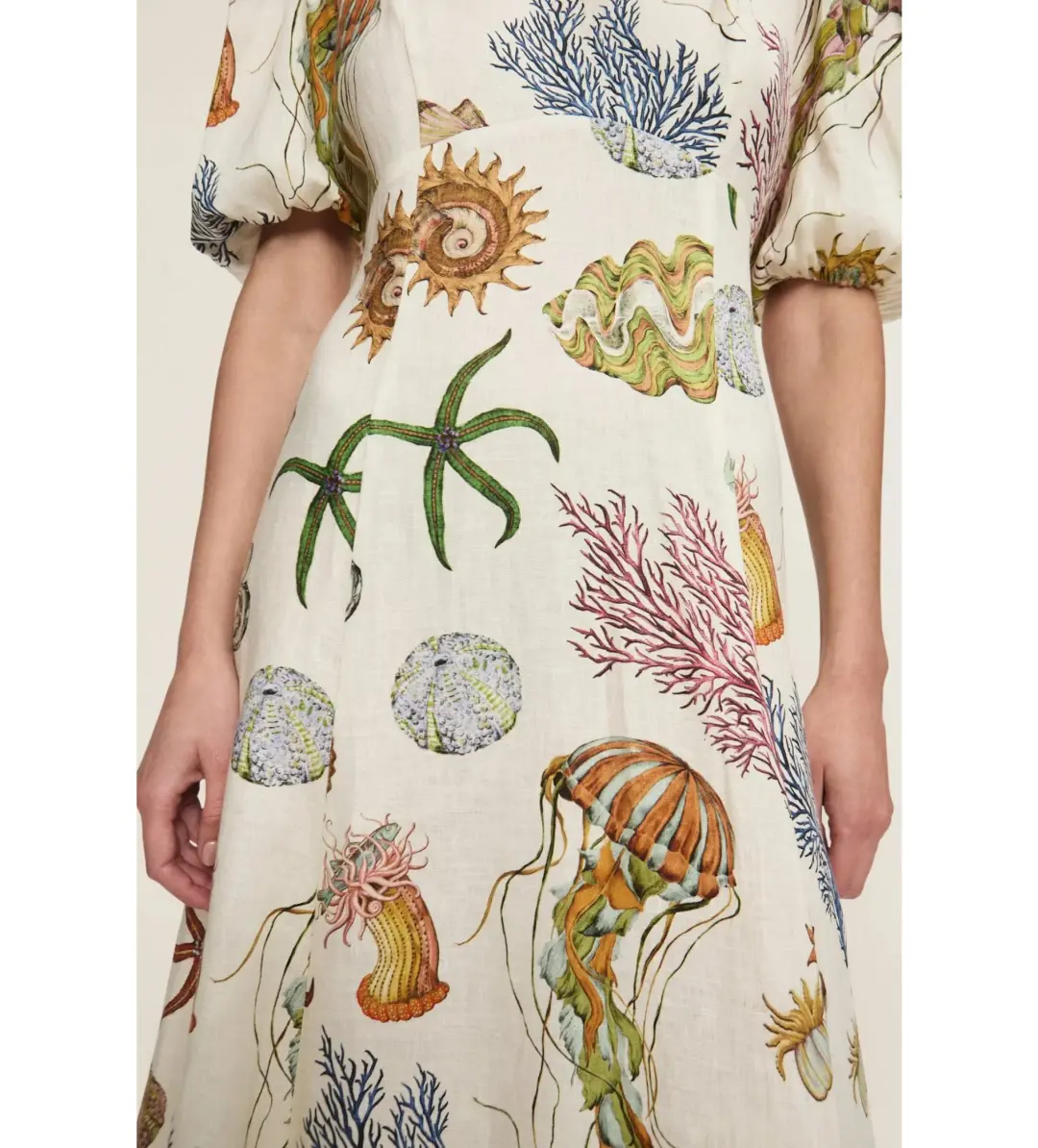 Alemais Sea Midi Dress Cream Print Size AU 16 for rent on The Volte - main image