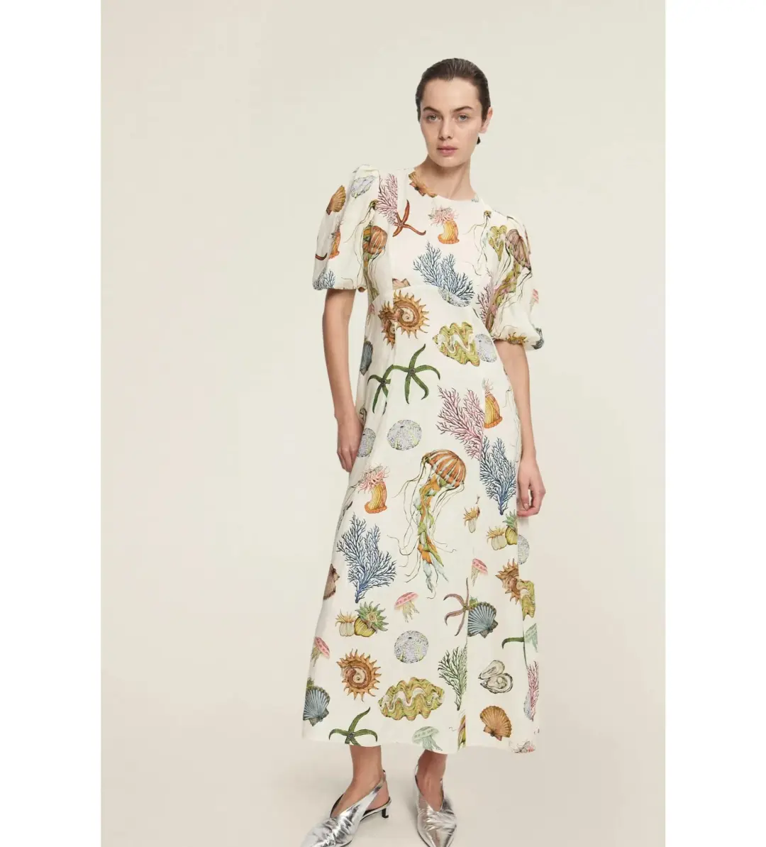 Alemais Sea Midi Dress Cream Print Size AU 16 for rent on The Volte - main image