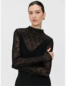 Veronika Maine Sheer Wave Funnel Neck Knit Black Size for rent on The Volte - image 1