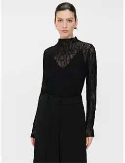 Veronika Maine Sheer Wave Funnel Neck Knit Black Size for rent on The Volte - image 4