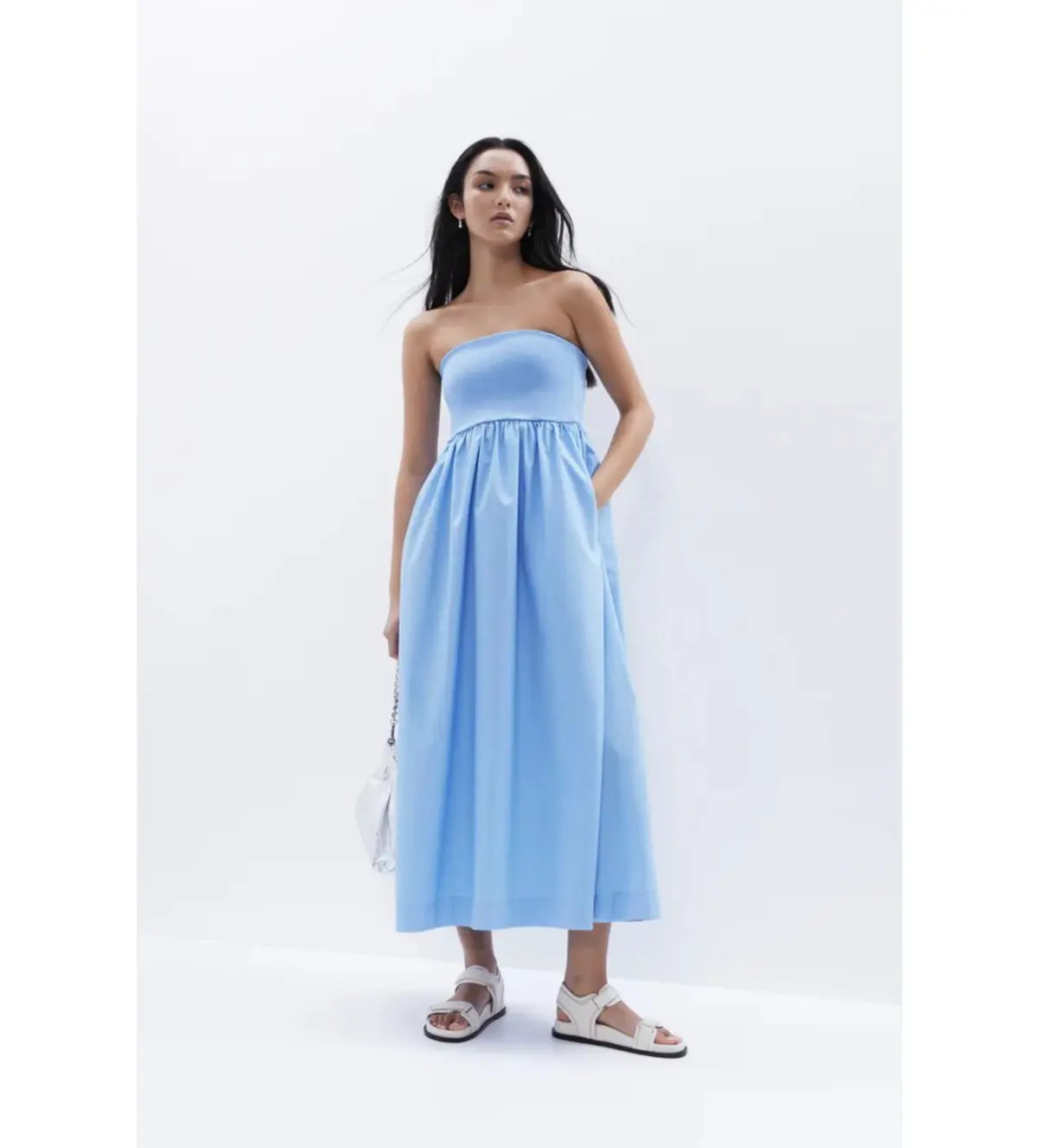 Unison Milano Cotton Midi Dress Light Blue Size AU 6 - Image 1