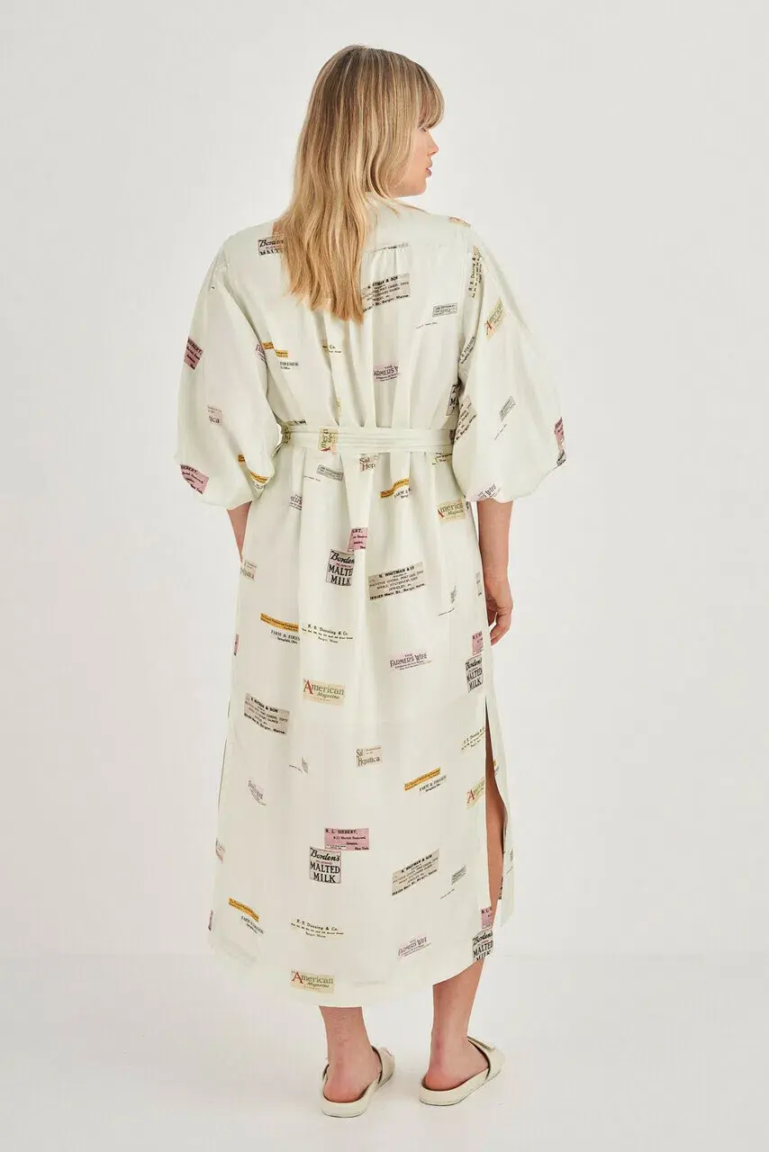 Oroton Short Sleeve Spaced Label Midi Dress Beige Size 8 for rent on The Volte - main image