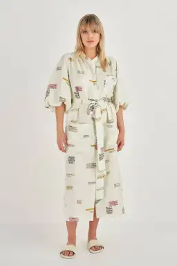 Oroton Short Sleeve Spaced Label Midi Dress Beige Size 8 for rent on The Volte - image 1