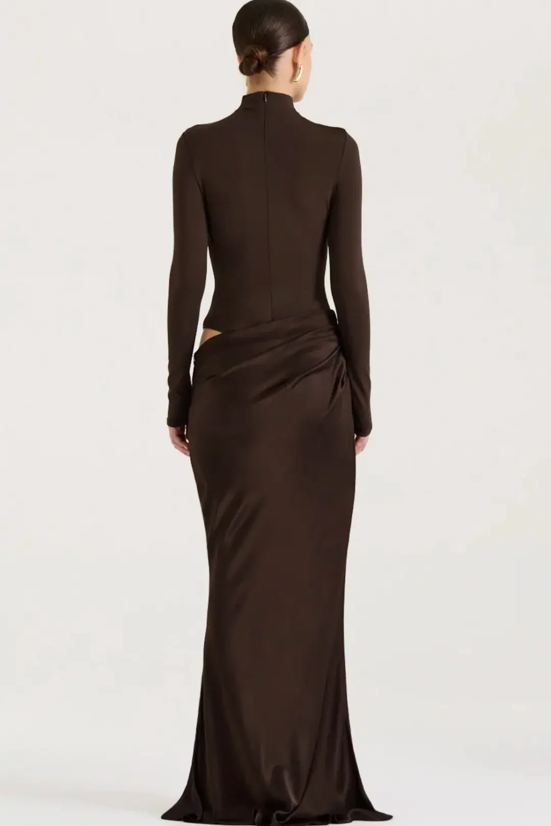 Henne Soraia Long Sleeve Maxi Dress Chocolate Size XS / Size AU 6 for rent on The Volte - main image