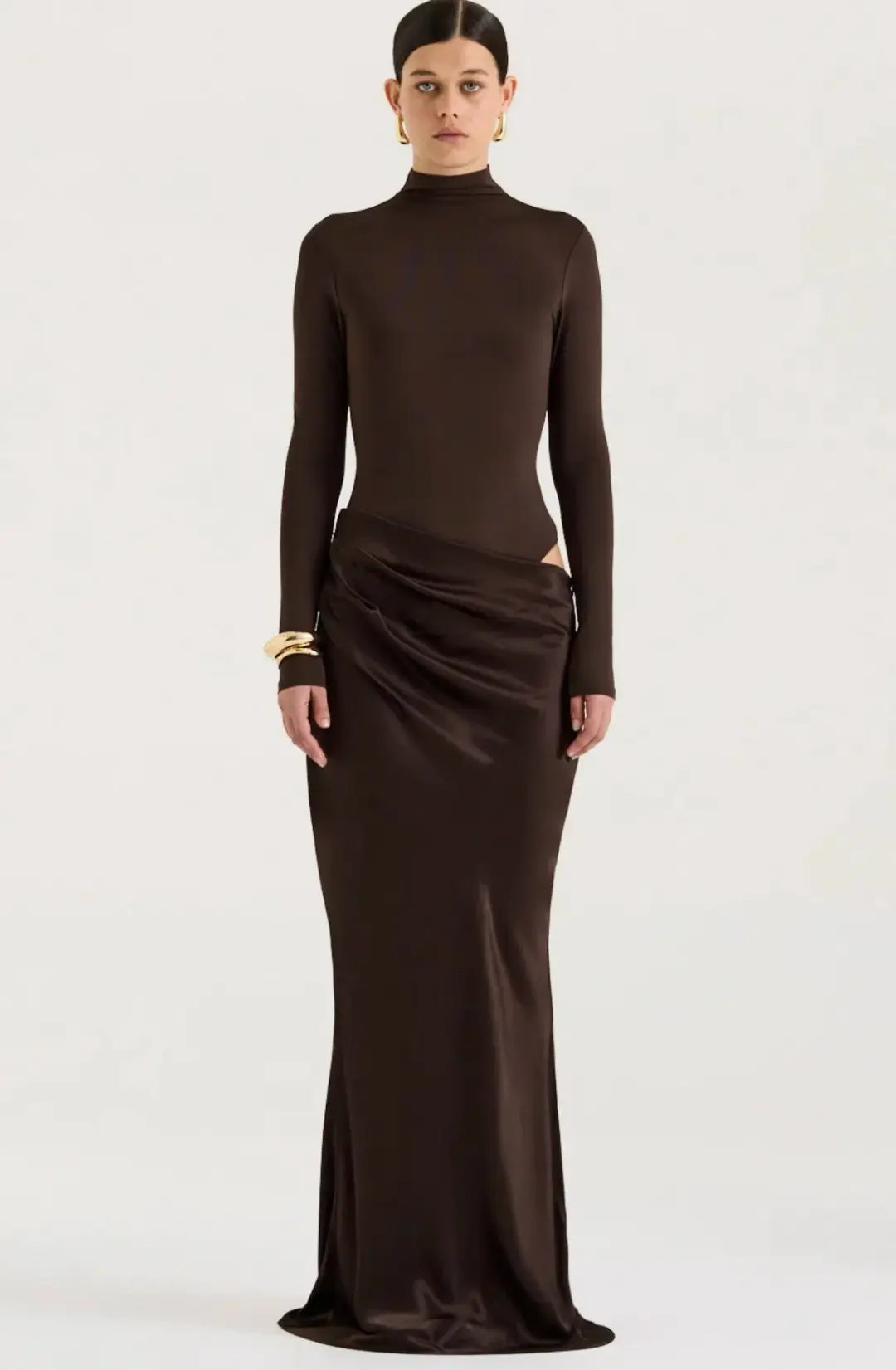 Henne Soraia Long Sleeve Maxi Dress Chocolate Size M / AU 10 for rent on The Volte - main image