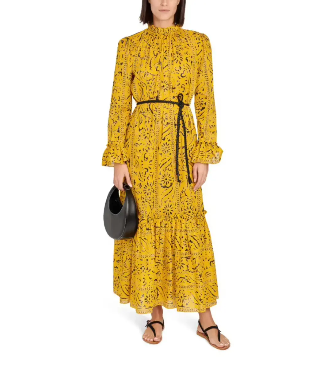 Zimmermann Lulu Belted Cotton Mousseline Maxi Dress Yellow Print Size 0 / Au Size 8 for rent on The Volte - main image