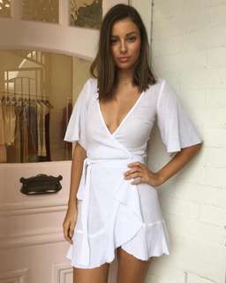Bec and Bridge Emilie wrap dress in white size 12 for rent on The Volte - image 1