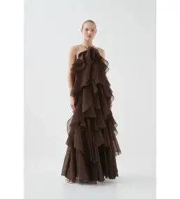 Aje Pandorea Layered Maxi Dress Carob Size AU 8 for rent on The Volte - image 2