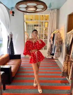 Zimmermann Scarlet Eyelet Top and Shorts in Red Ivory Polka dot Size 1/ AU 10