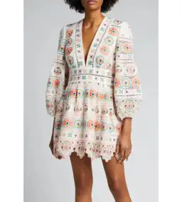 Zimmermann Brighton Plunge Embroidered Floral Mini Dress in Multi Size 0/ 8 AU for rent on The Volte - image 2
