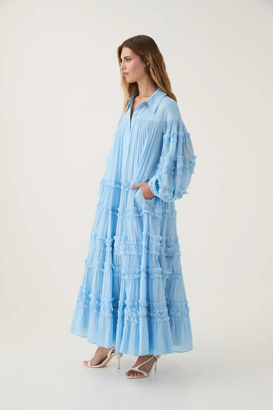 Aje Pastiche Tiered Maxi Dress in Powder Blue Size 4 for rent on The Volte - main image