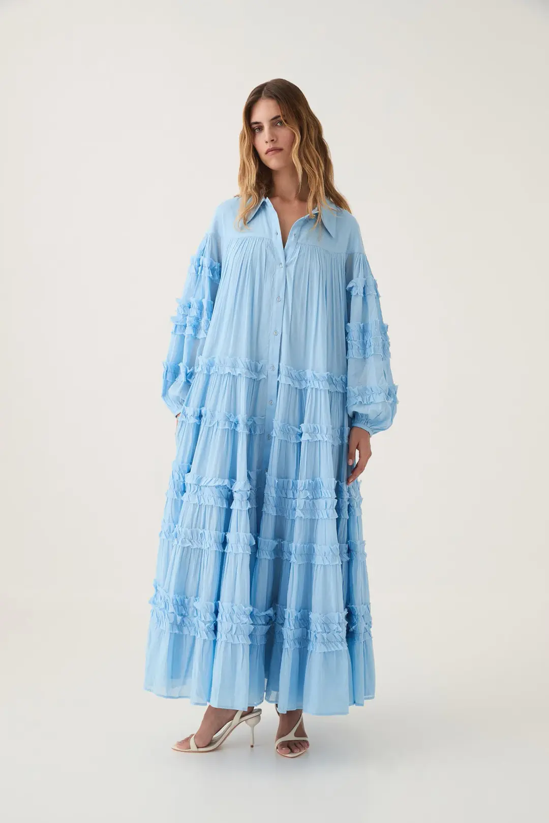 Aje Pastiche Tiered Maxi Dress in Powder Blue Size 4 for rent on The Volte - main image