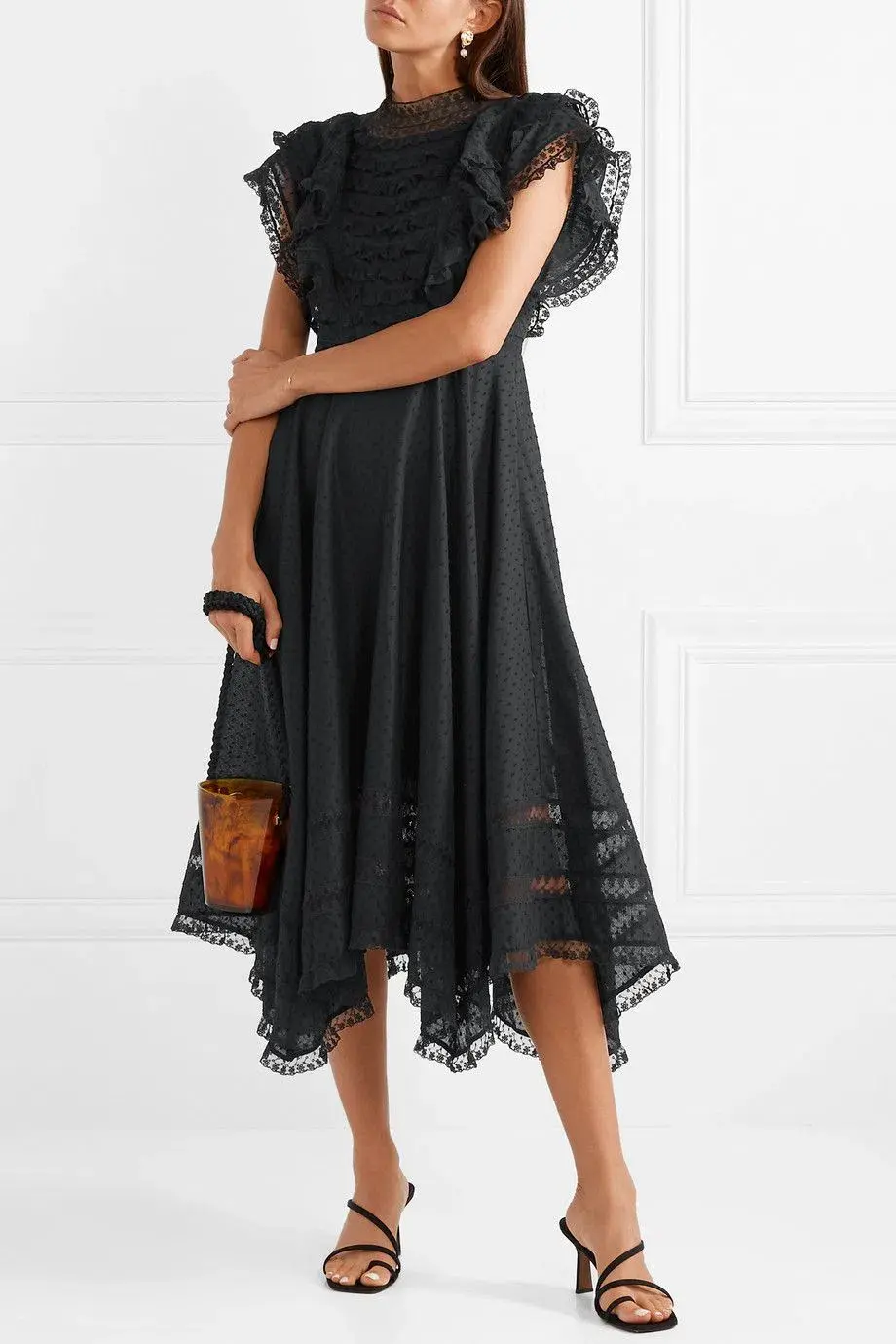 Zimmermann Juno Pintuck Cascade Dress in Black Size 1 / AU 10 for rent on The Volte - main image