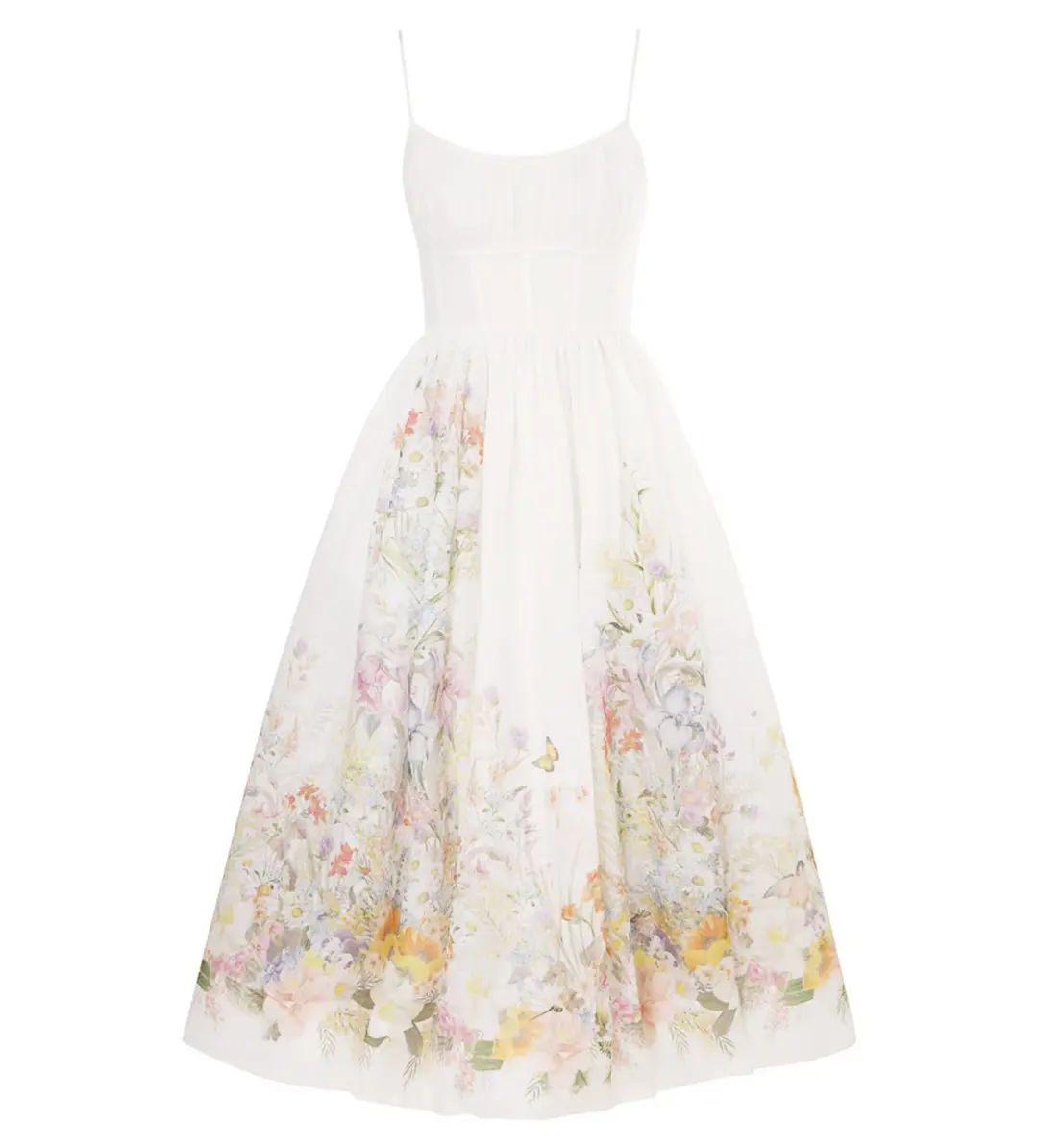 Zimmermann Natura Ruched Midi Dress in Ivory Wild Flowers Size 0 / AU 8 for rent on The Volte - main image