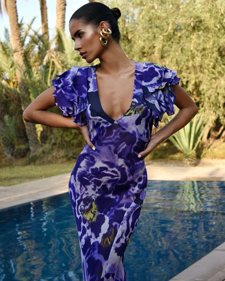 Rat And Boa Lucille Maxi Dress Blue Iris Orchid Size 16 for rent on The Volte - main image