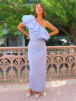 By Nicola Maya Bubble Frill Maxi Dress In Cornflower Blue Size AU 12 for rent on The Volte - image 6