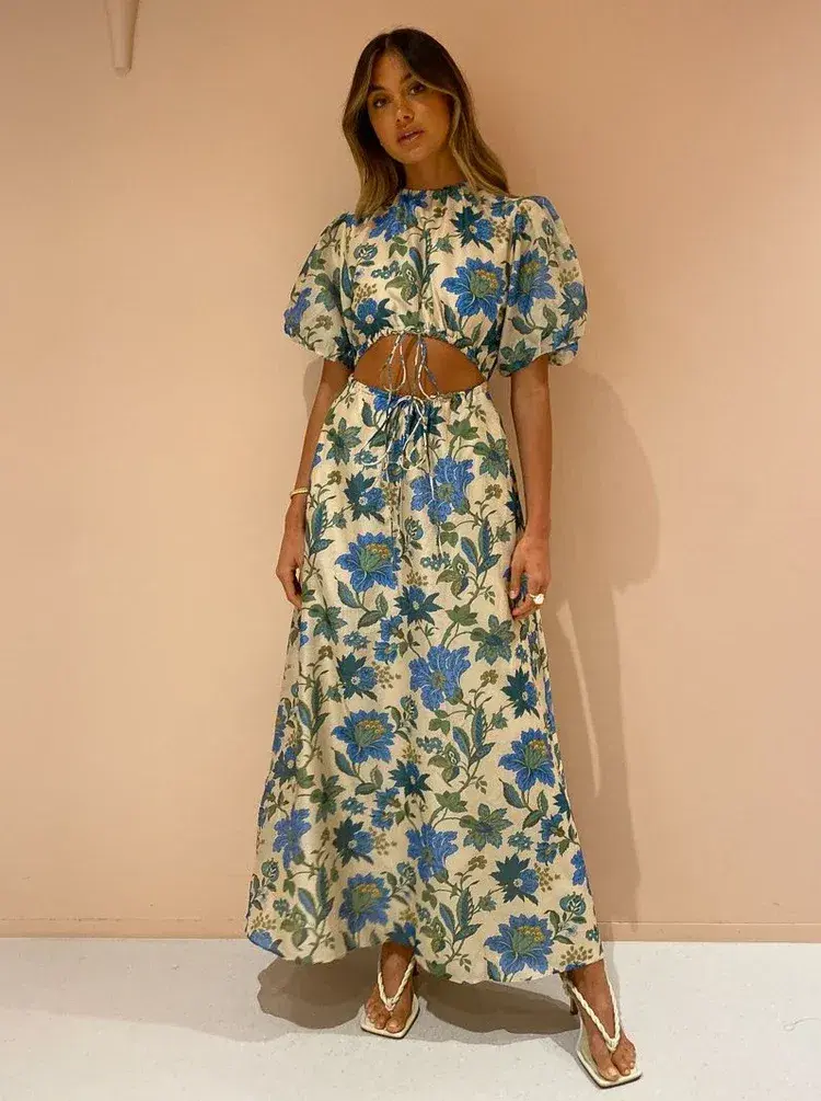 Sir the Label Celia Puff Sleeve Midi Dress Floral Size 1 / Size AU 8 for rent on The Volte - main image