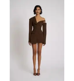 Eliya The Label Ayla Blazer Mini Dress Brown Size L AU 12