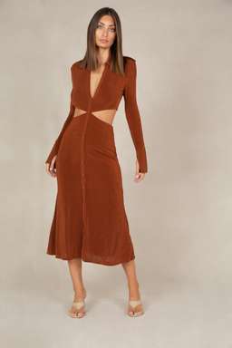 MISHA Salona Midi Dress Brown Size 12 for rent on The Volte - image 1