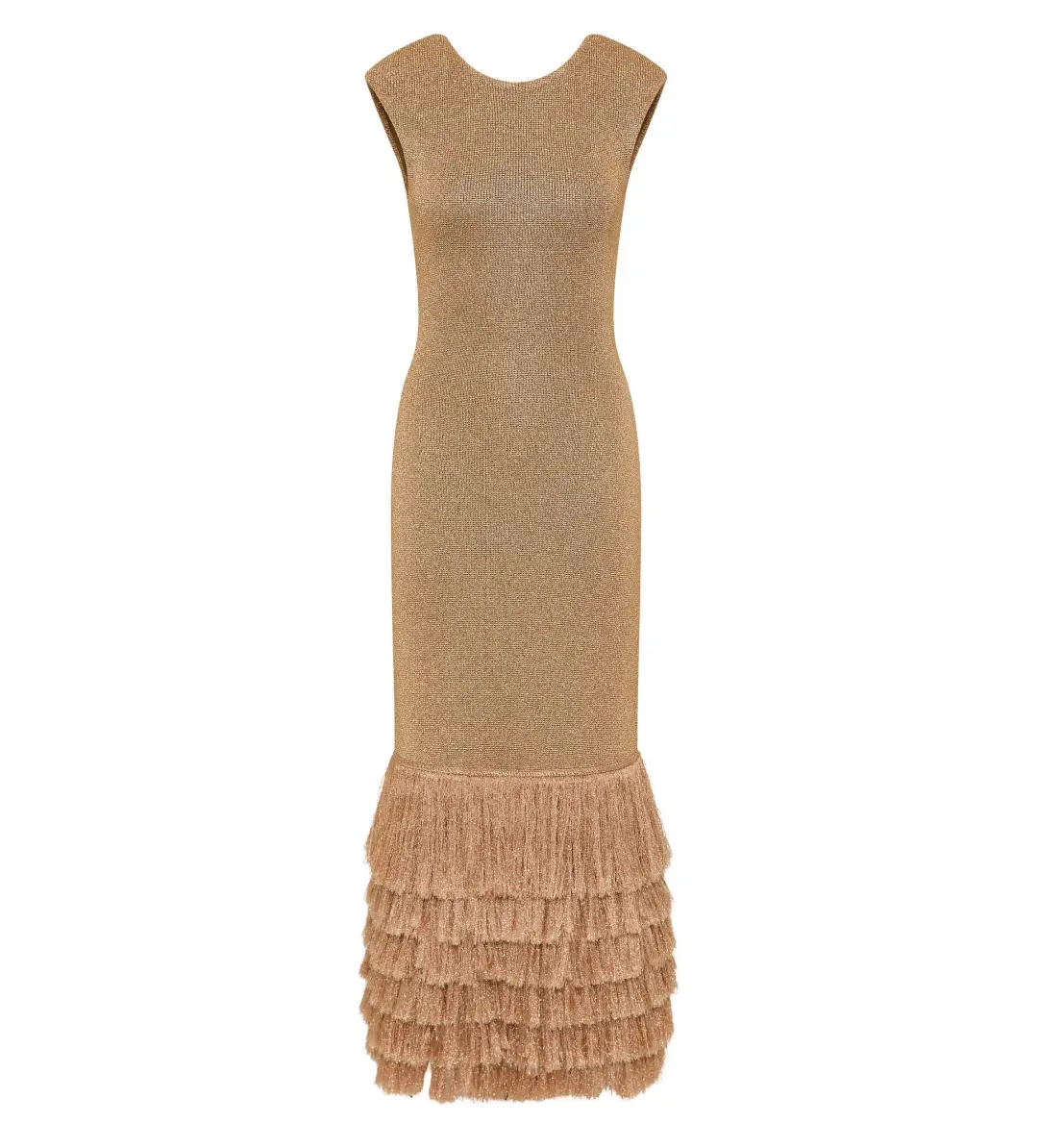 Aje Breeze Knit Midi Dress Rose Gold Size AU 8 for rent on The Volte - main image