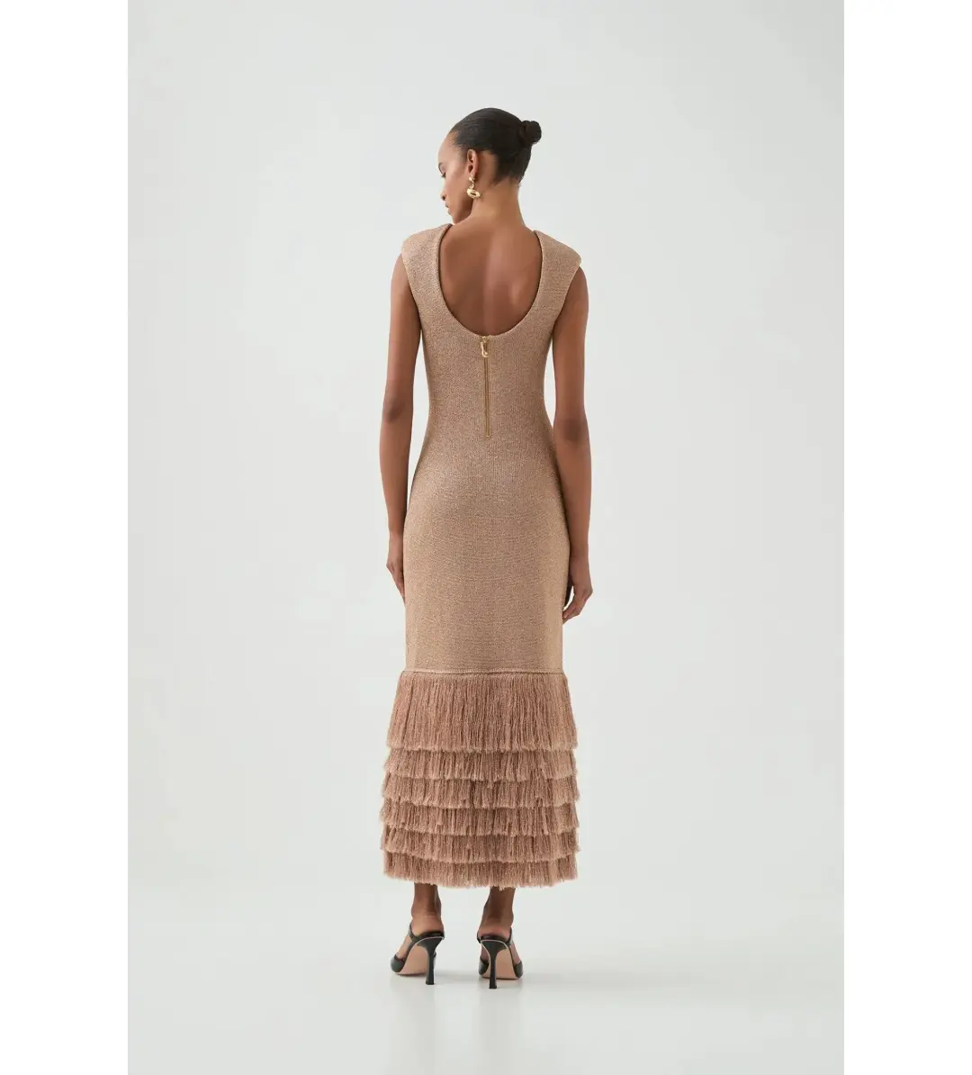 Aje Breeze Knit Midi Dress Rose Gold Size AU 8 for rent on The Volte - main image