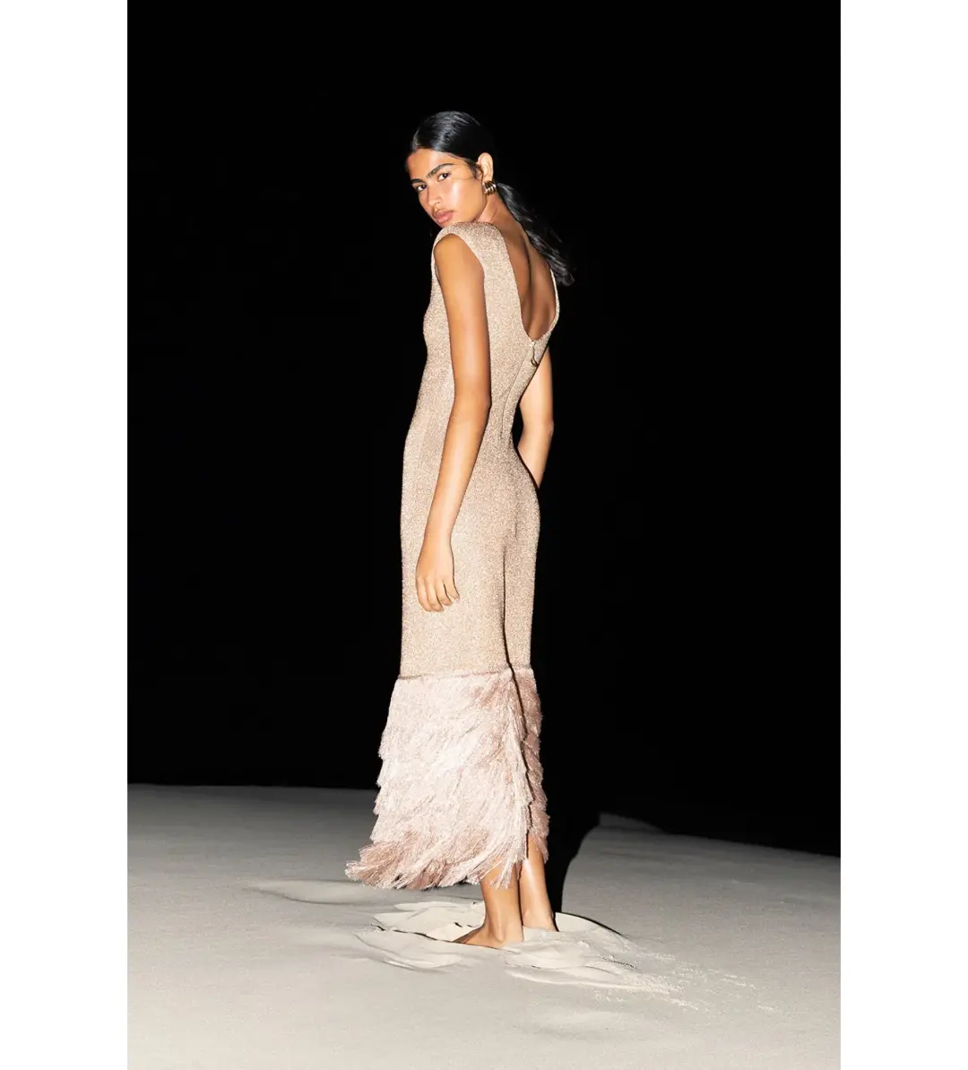 Aje Breeze Knit Midi Dress Rose Gold Size AU 8 for rent on The Volte - main image