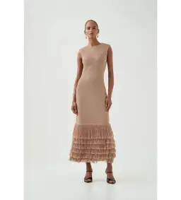 Aje Breeze Knit Midi Dress Rose Gold Size AU 8 for rent on The Volte - image 1