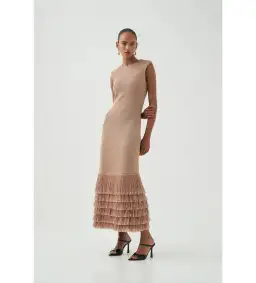 Aje Breeze Knit Midi Dress Rose Gold Size AU 8 for rent on The Volte - image 2