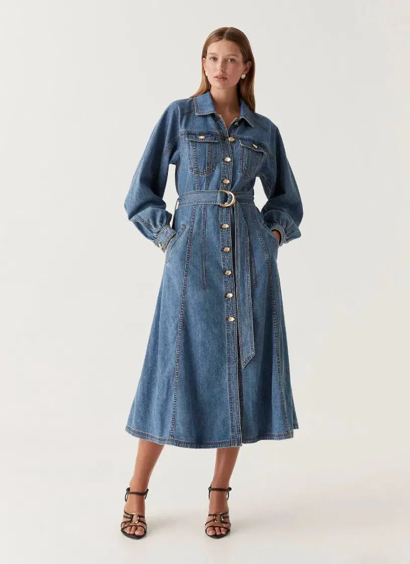 Aje Denim Full Sleeve Midi Dress Blue Size 8 for rent on The Volte - main image