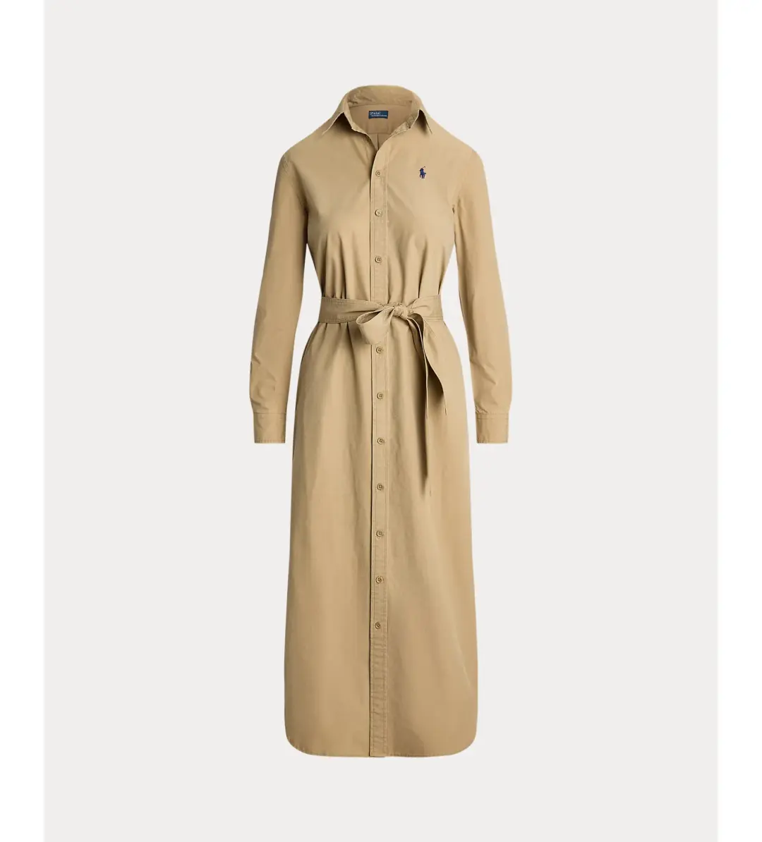 Ralph Lauren Polo Belted Cotton Midi Shirt Dress Beige Size 10 for rent on The Volte - main image