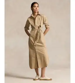 Ralph Lauren Polo Belted Cotton Midi Shirt Dress Beige Size 10 for rent on The Volte - image 1