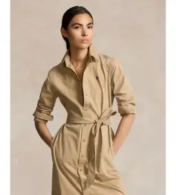 Ralph Lauren Polo Belted Cotton Midi Shirt Dress Beige Size 10 for rent on The Volte - image 2