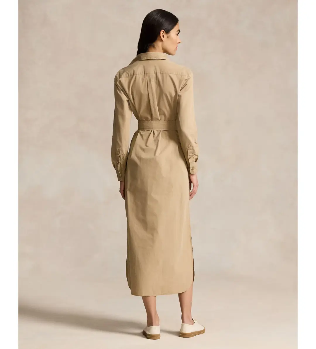 Ralph Lauren Polo Belted Cotton Midi Shirt Dress Beige Size 10 for rent on The Volte - main image