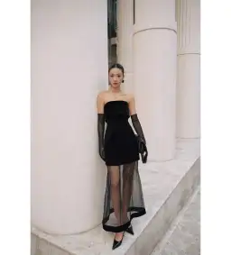 Justin Tong Phoebe Organza Maxi Dress Black Size 8 for rent on The Volte - image 1