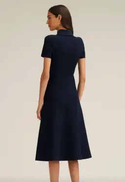 Scanlan Theodore Crepe Knit Poppy Shirt Midi Dress in Navy Size 10 for rent on The Volte - image 3