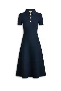 Scanlan Theodore Crepe Knit Poppy Shirt Midi Dress in Navy Size 10 for rent on The Volte - image 5
