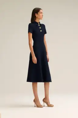 Scanlan Theodore Crepe Knit Poppy Shirt Midi Dress in Navy Size 10 for rent on The Volte - image 2