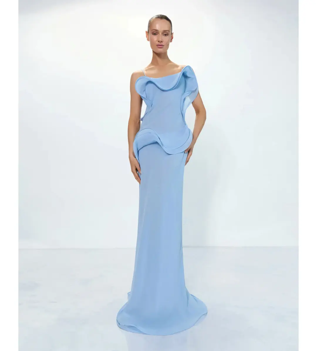 Selezza London Chiffon Maxi Dress Baby Blue Size AU 6 for rent on The Volte - main image