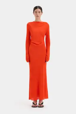 Sir The Label Fresca Gathered Midi Dress Tangerine Size 12
