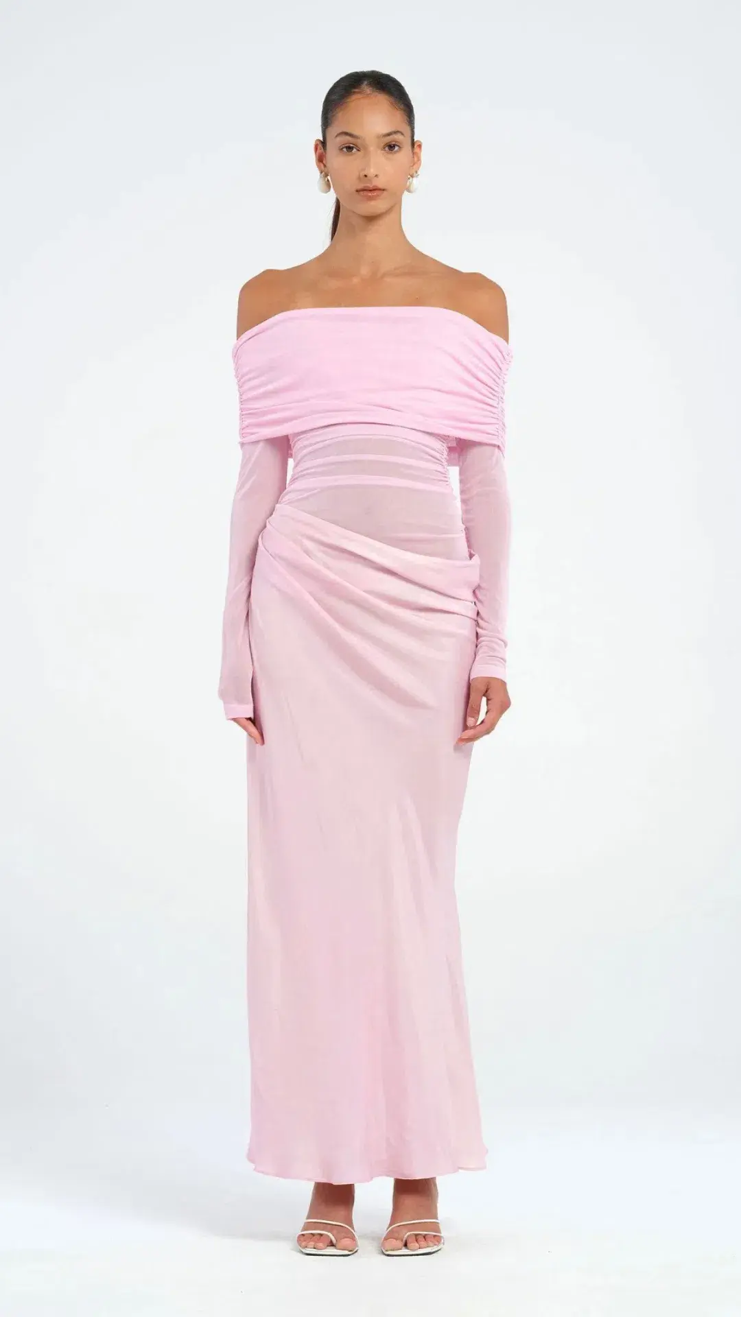 Benni Yasmin Off Shoulder Maxi Dress Baby Pink Size 10 for rent on The Volte - main image