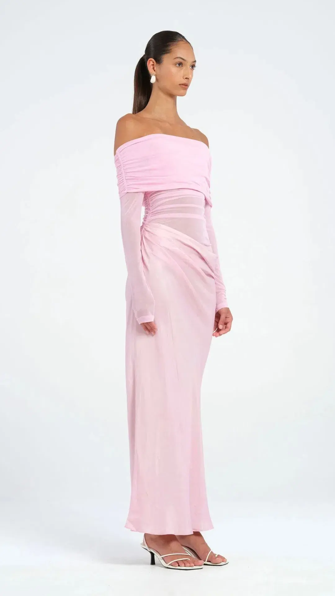 Benni Yasmin Off Shoulder Maxi Dress Baby Pink Size 10 for rent on The Volte - main image