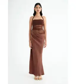 Benni Gina Halter Maxi Dress in Chocolate Size XL / AU 14