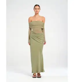 Benni Yasmin Off-Shoulder Maxi Dress in Pistachio Size XL / AU 14