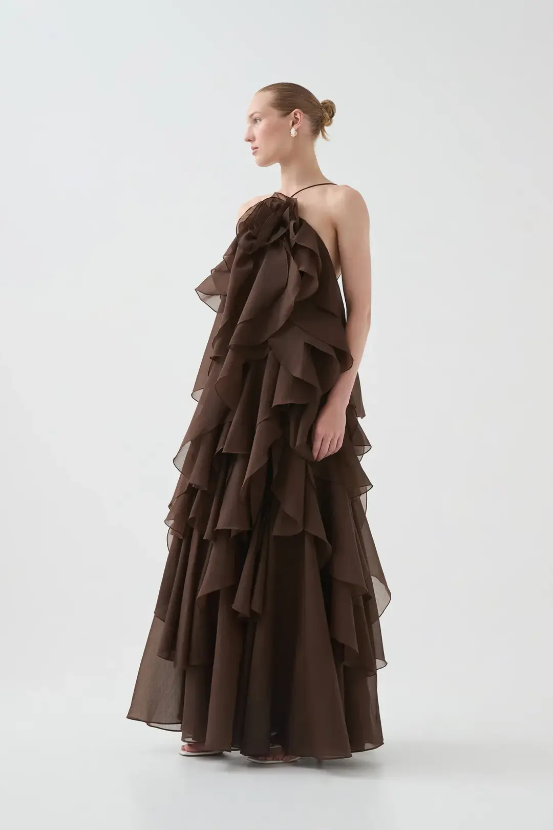 Aje Pandorea Layered Maxi Dress Carob Brown Size 16 for rent on The Volte - main image