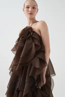 Aje Pandorea Layered Maxi Dress Carob Brown Size 16 for rent on The Volte - image 3