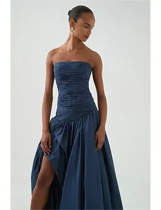 Aje Violette Bubble Hem Maxi Dress Blue One Size