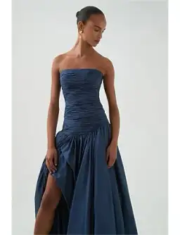 Aje Violette Bubble Hem Maxi Dress Blue One Size