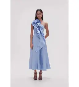 Aje Adelia Ruffle Midi Dress Light Sky Blue Size AU 6